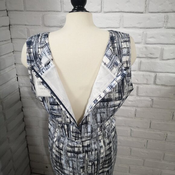 NWT Pure Alfred Sung Ladies Size 16 Navy Light Blue & White Lined Dress - Picture 9 of 11